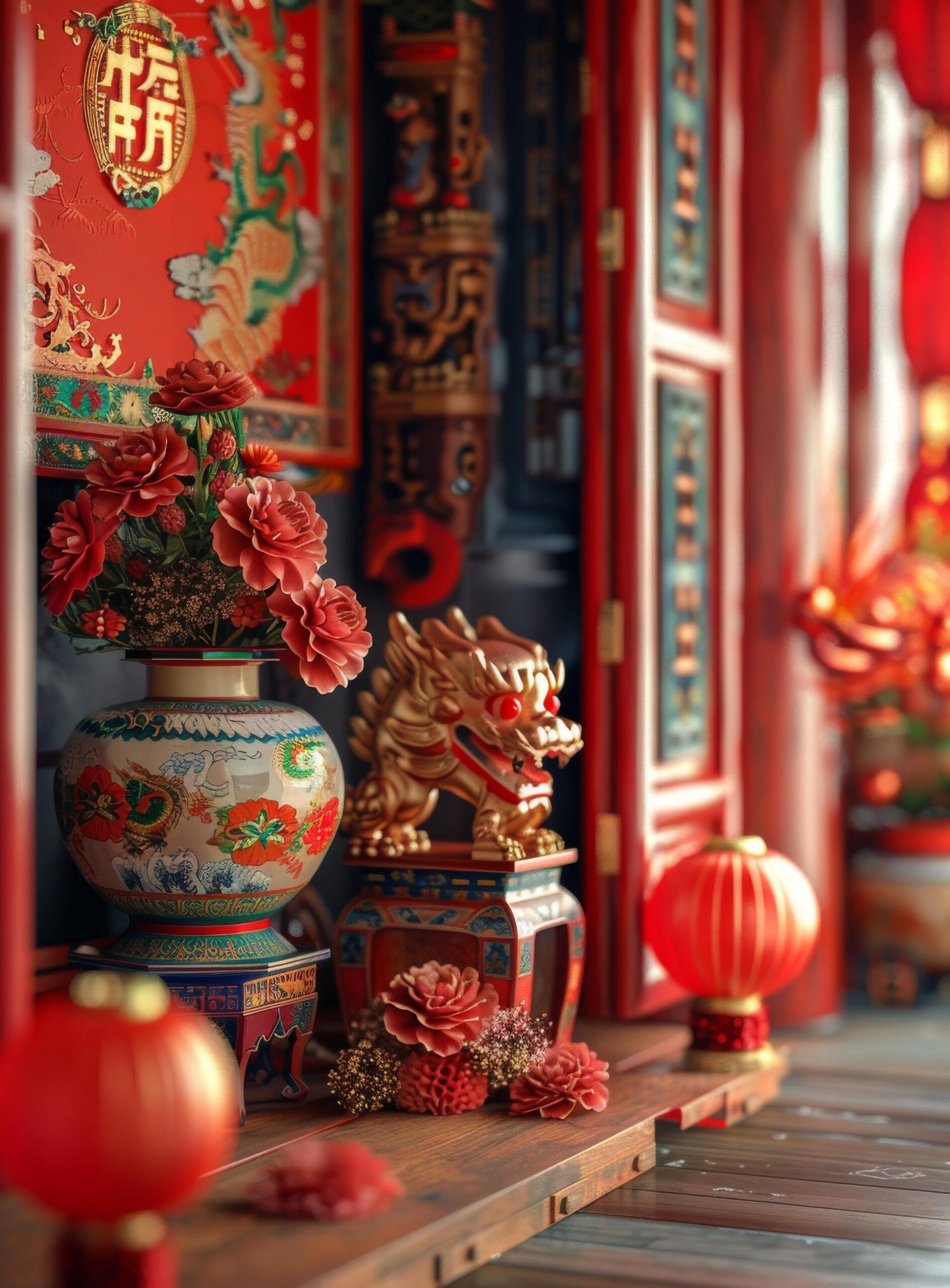 Chinese traditional architecture decorated for Spring Festival